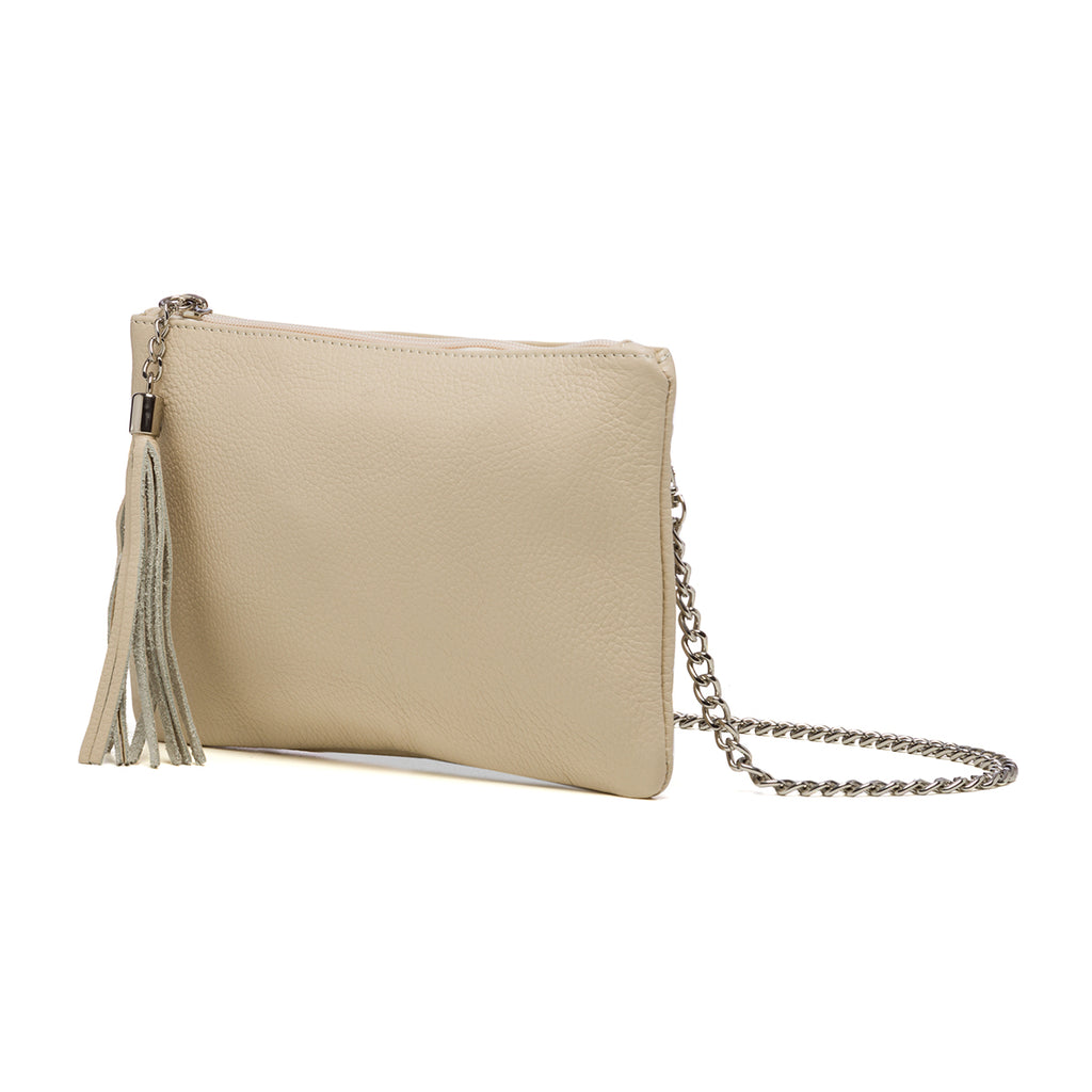 Borsa a tracolla in pelle martellata colore beige P Essentials