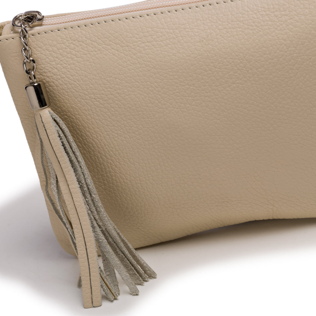 Borsa a tracolla in pelle martellata colore beige P Essentials