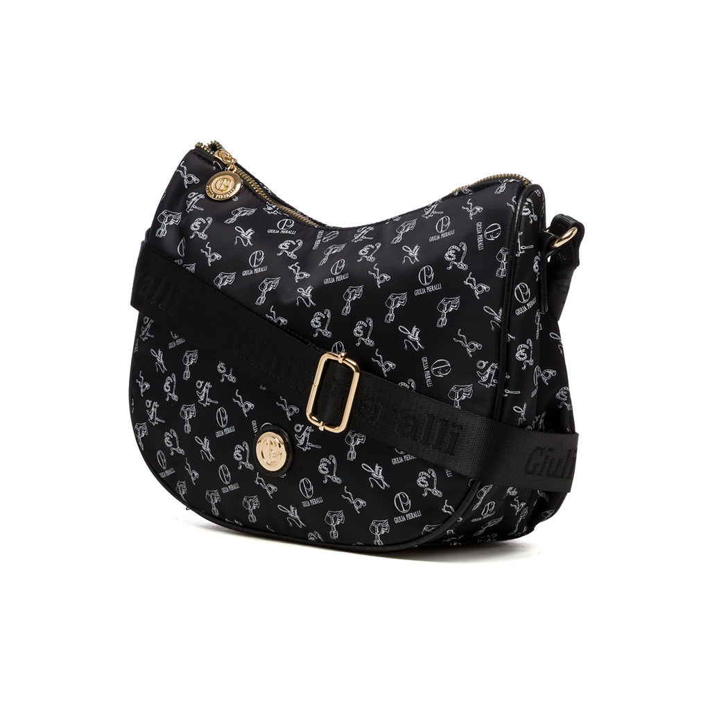 Borsa a tracolla nera con logo a contrasto Giulia Pieralli