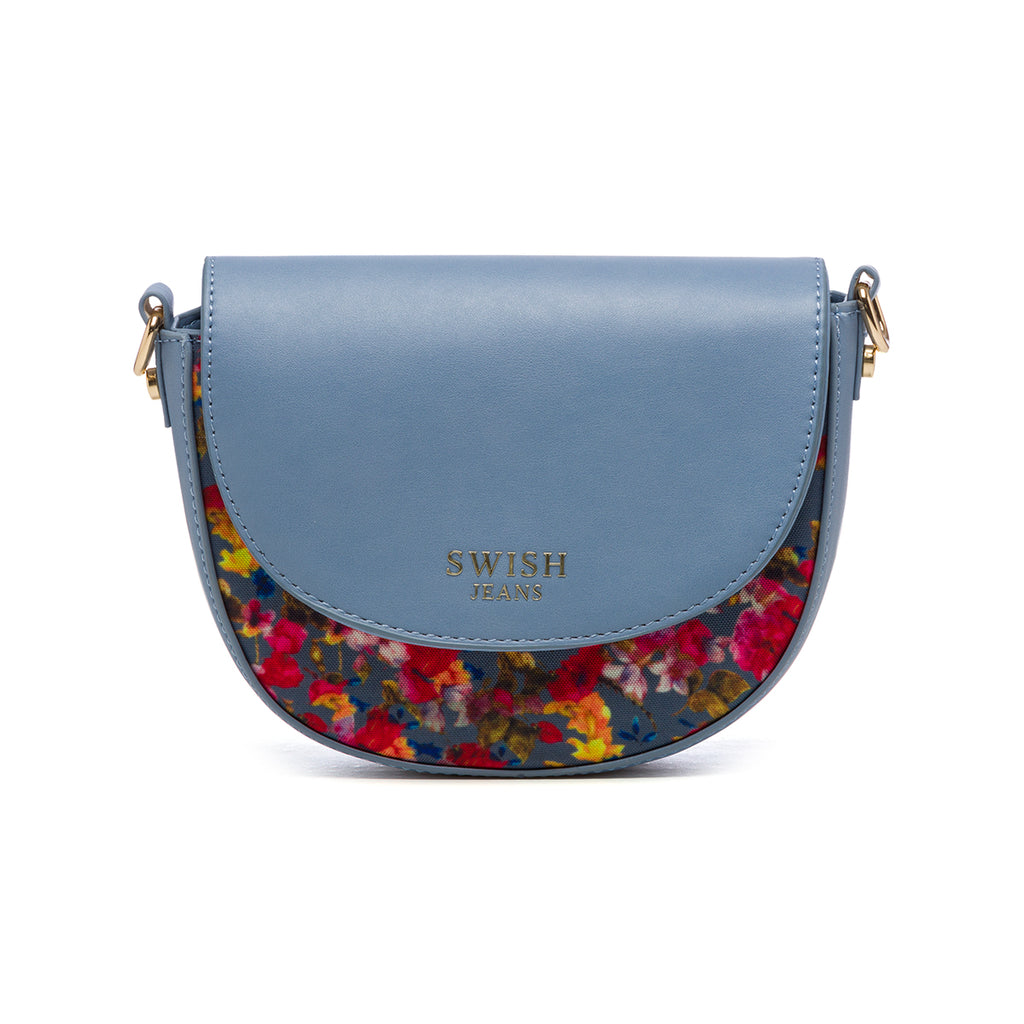 Borsa a tracolla azzurra con fantasia floreale Swish Jeans