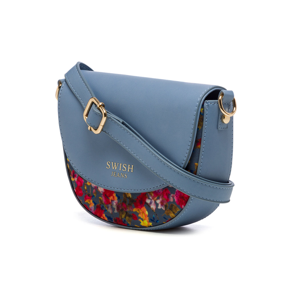 Borsa a tracolla azzurra con fantasia floreale Swish Jeans