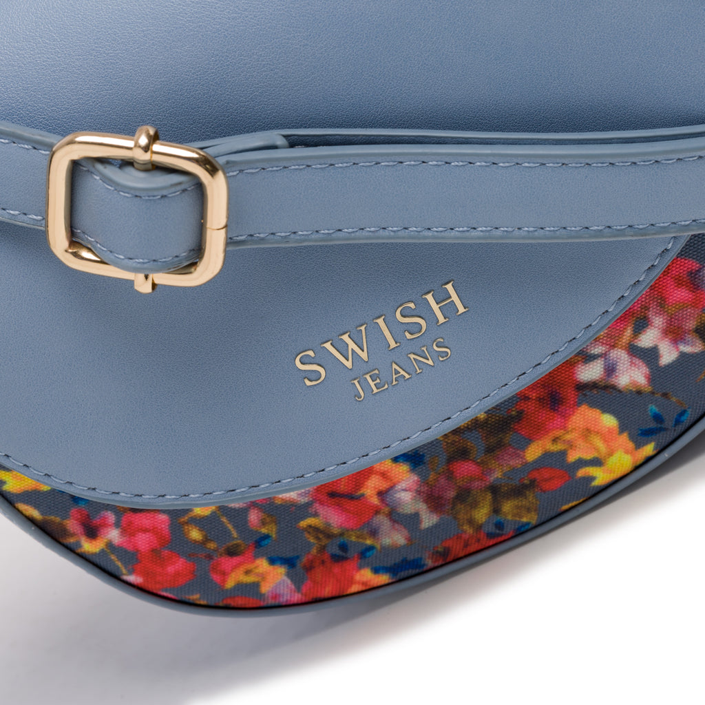 Borsa a tracolla azzurra con fantasia floreale Swish Jeans