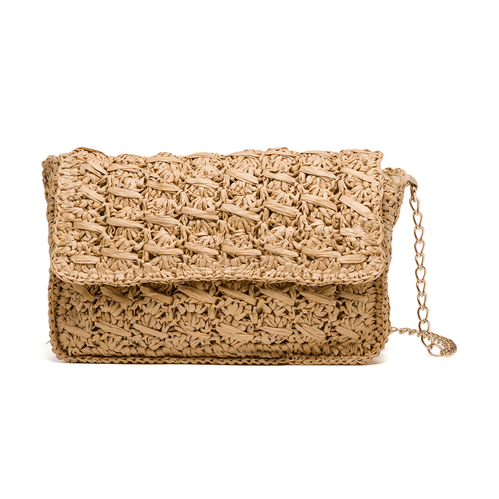 Borsa a tracolla beige effetto paglia Lora Ferres