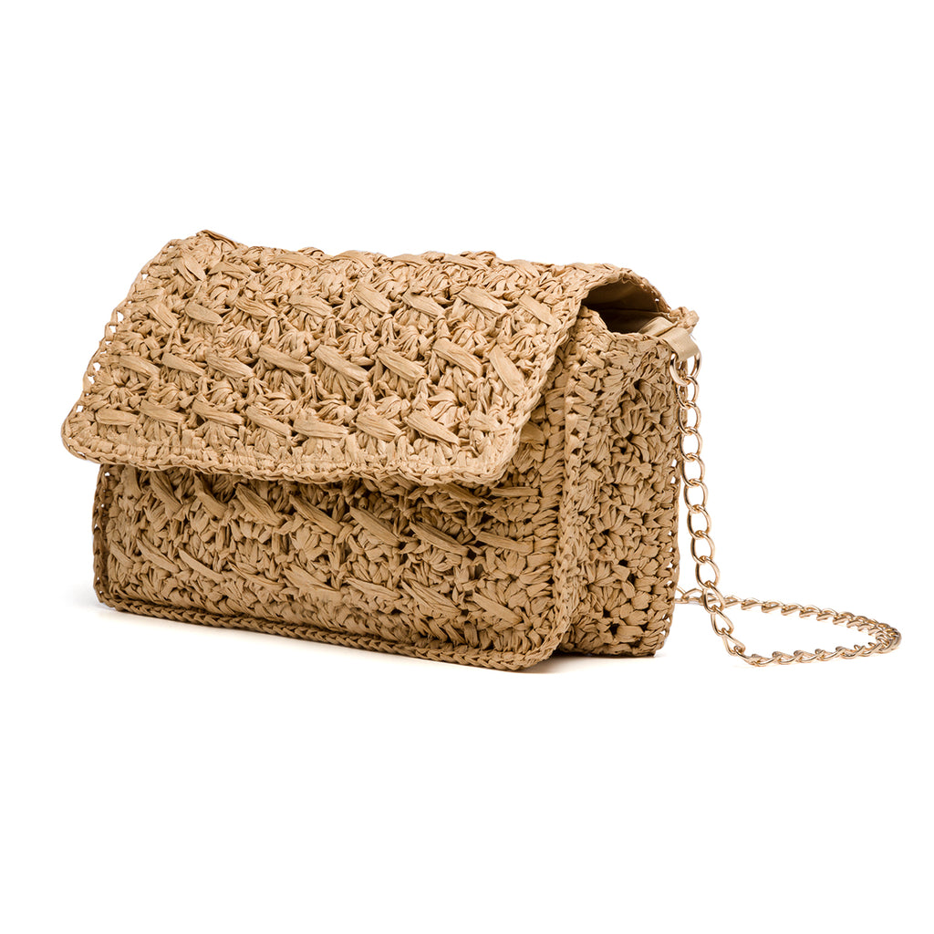 Borsa a tracolla beige effetto paglia Lora Ferres