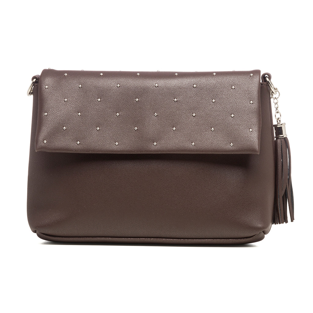 Borsa a tracolla marrone con piccole borchie Lora Ferres