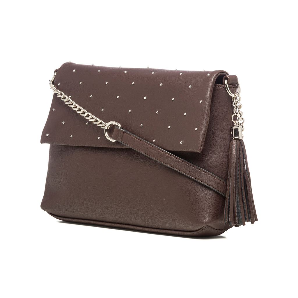 Borsa a tracolla marrone con piccole borchie Lora Ferres