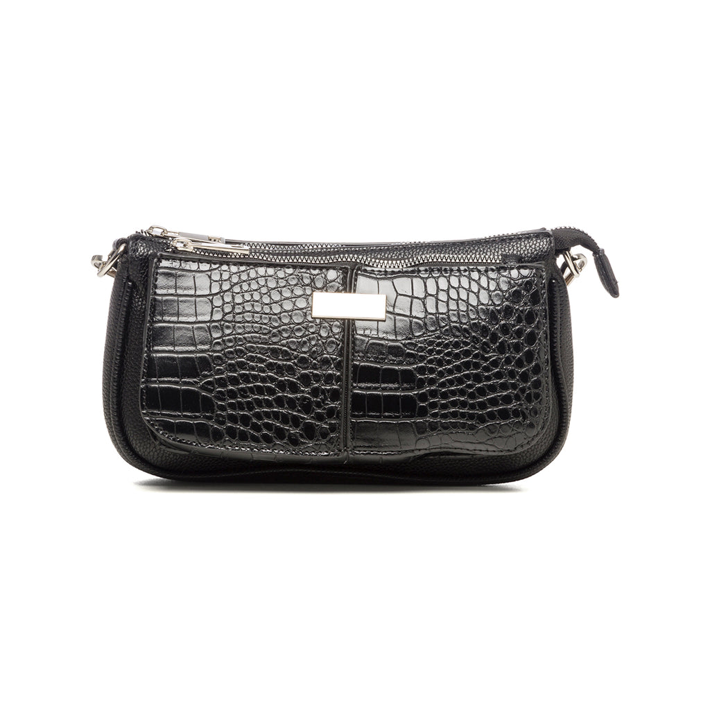 Borsa a tracolla nera effetto cocco con borsello Lora Ferres