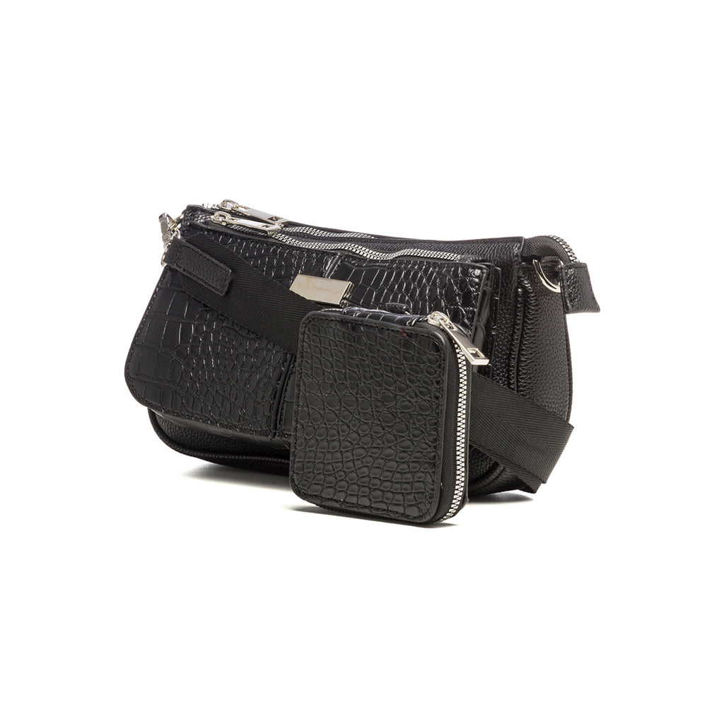 Borsa a tracolla nera effetto cocco con borsello Lora Ferres