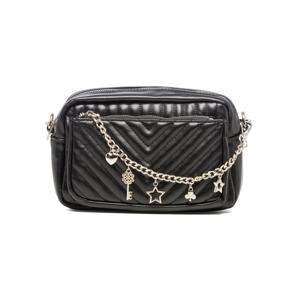 Borsa a tracolla nera effetto trapuntato Lora Ferres