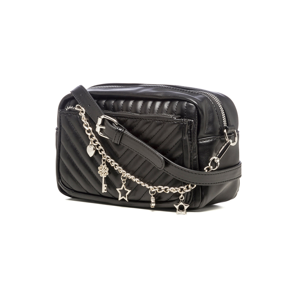 Borsa a tracolla nera effetto trapuntato Lora Ferres