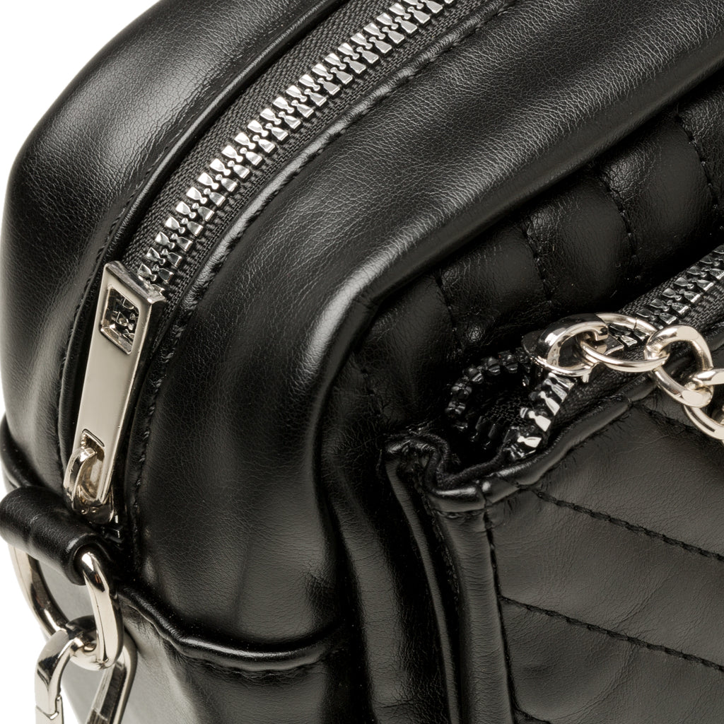 Borsa a tracolla nera effetto trapuntato Lora Ferres