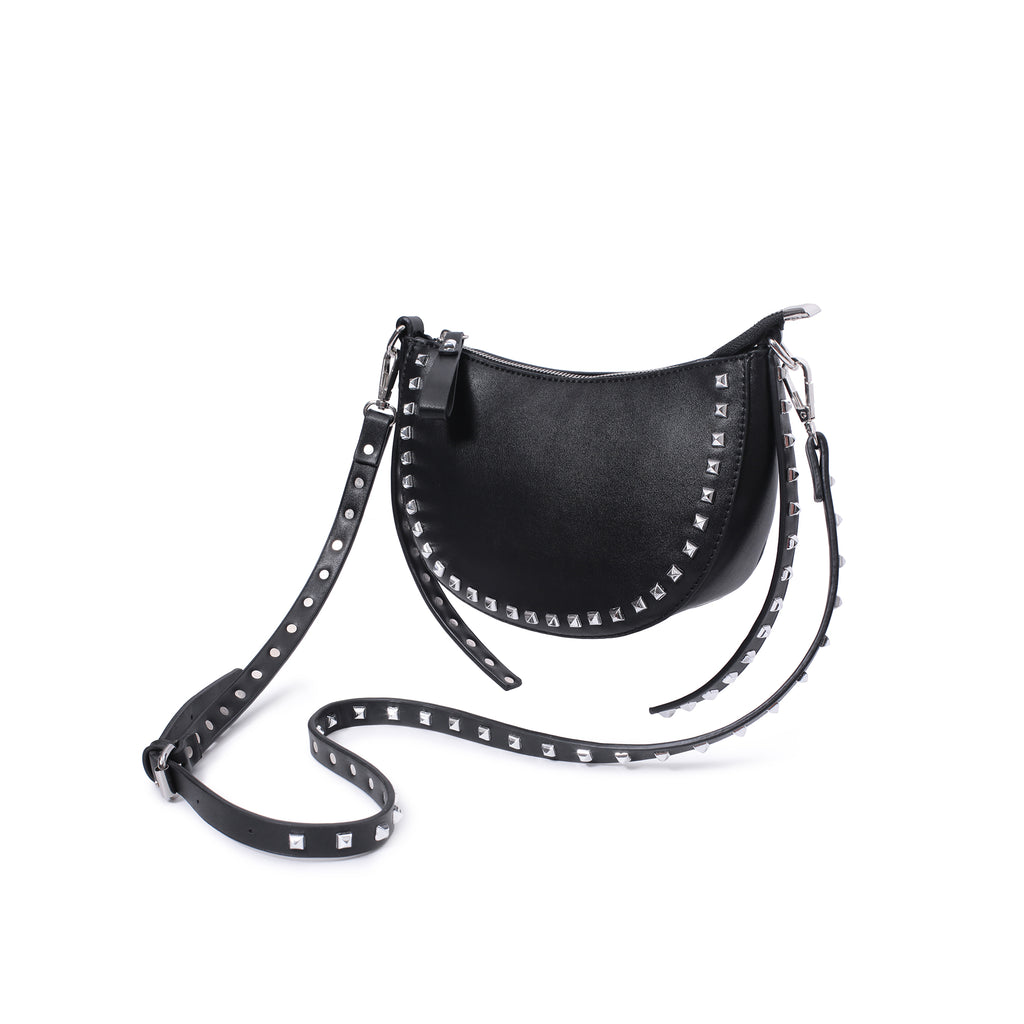 Borsa a tracolla nera con borchie a piramide Lora Ferres