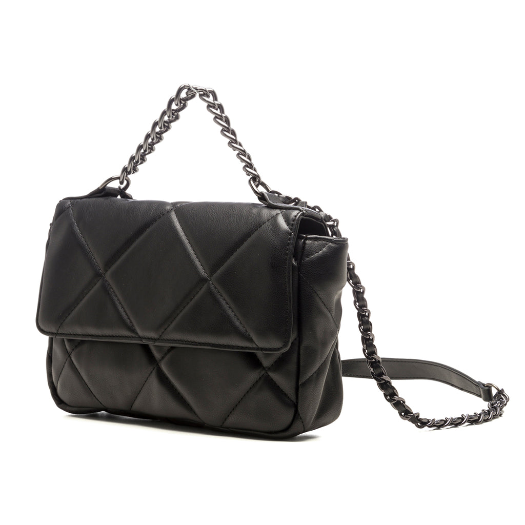 Borsa a tracolla nera effetto trapuntato Lora Ferres