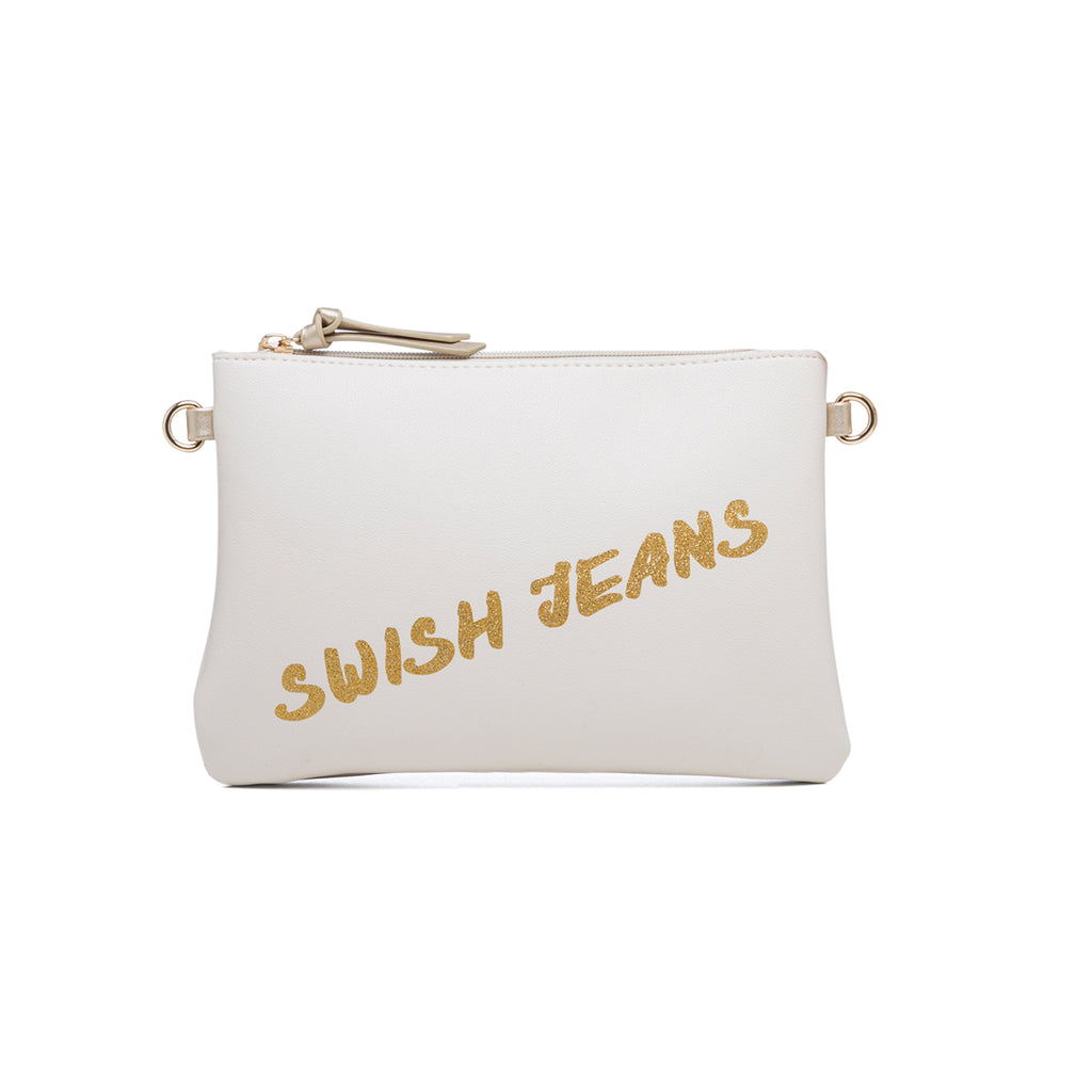 Borsa a tracolla bianca con logo glitterato Swish Jeans Abby