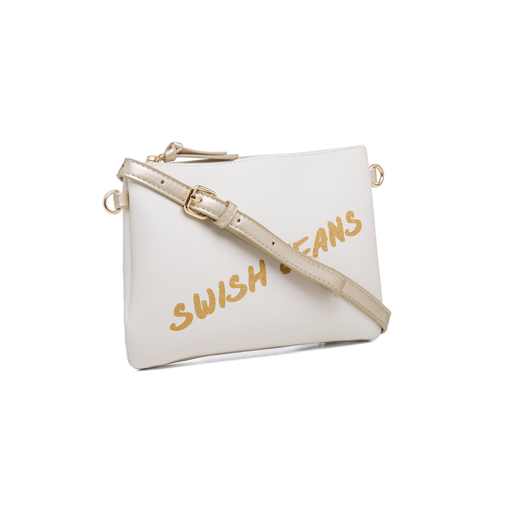 Borsa a tracolla bianca con logo glitterato Swish Jeans Abby