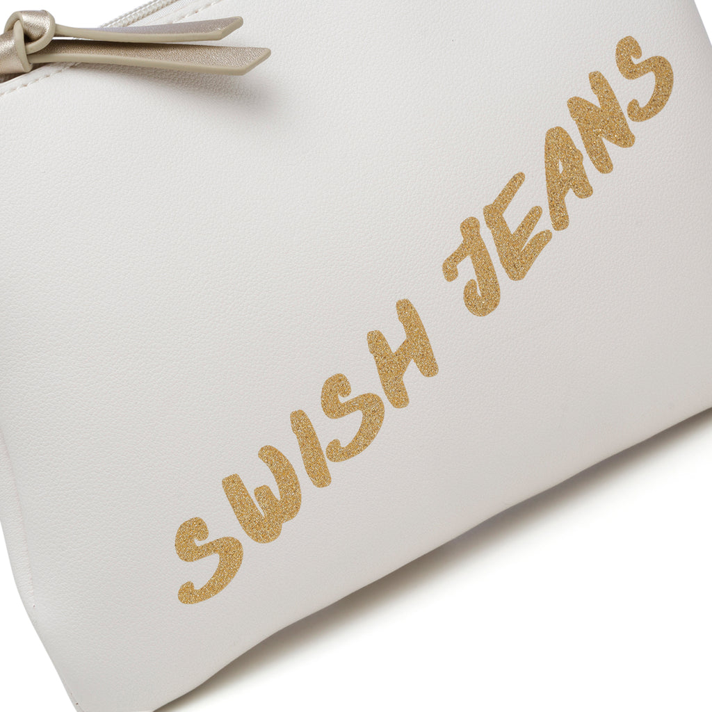 Borsa a tracolla bianca con logo glitterato Swish Jeans Abby