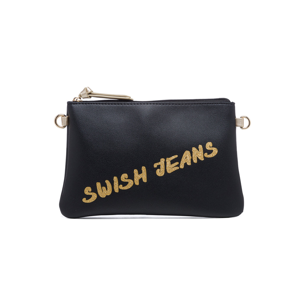 Borsa a tracolla nera con logo glitterato Swish Jeans Abby