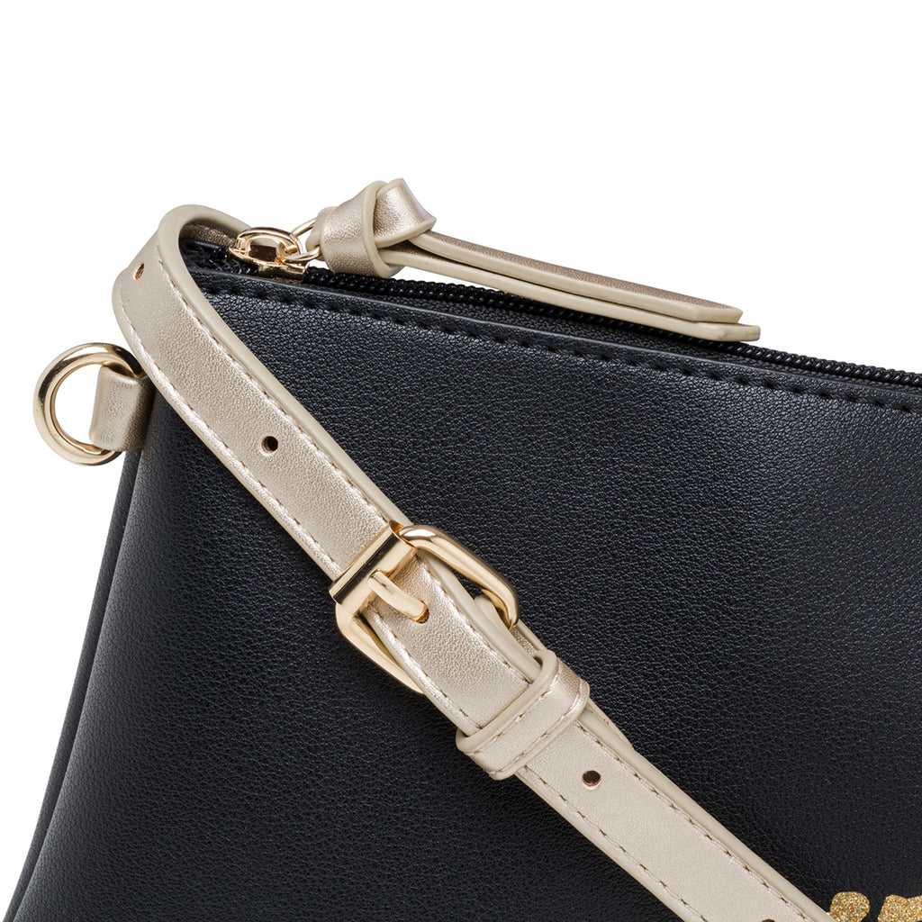 Borsa a tracolla nera con logo glitterato Swish Jeans Abby