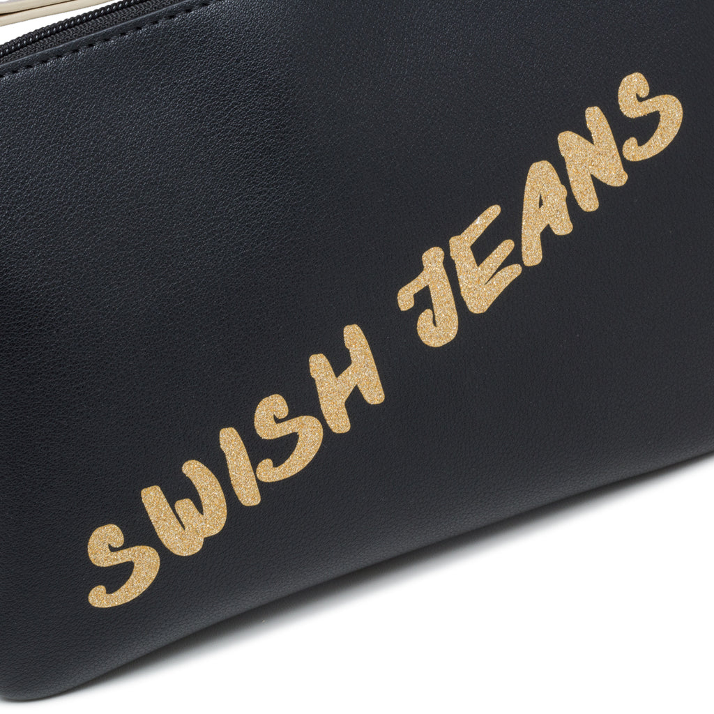 Borsa a tracolla nera con logo glitterato Swish Jeans Abby