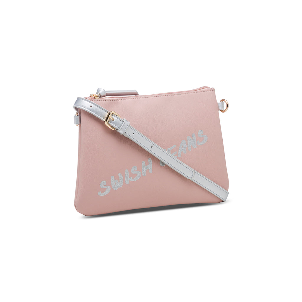 Borsa a tracolla rosa con logo glitterato Swish Jeans Abby