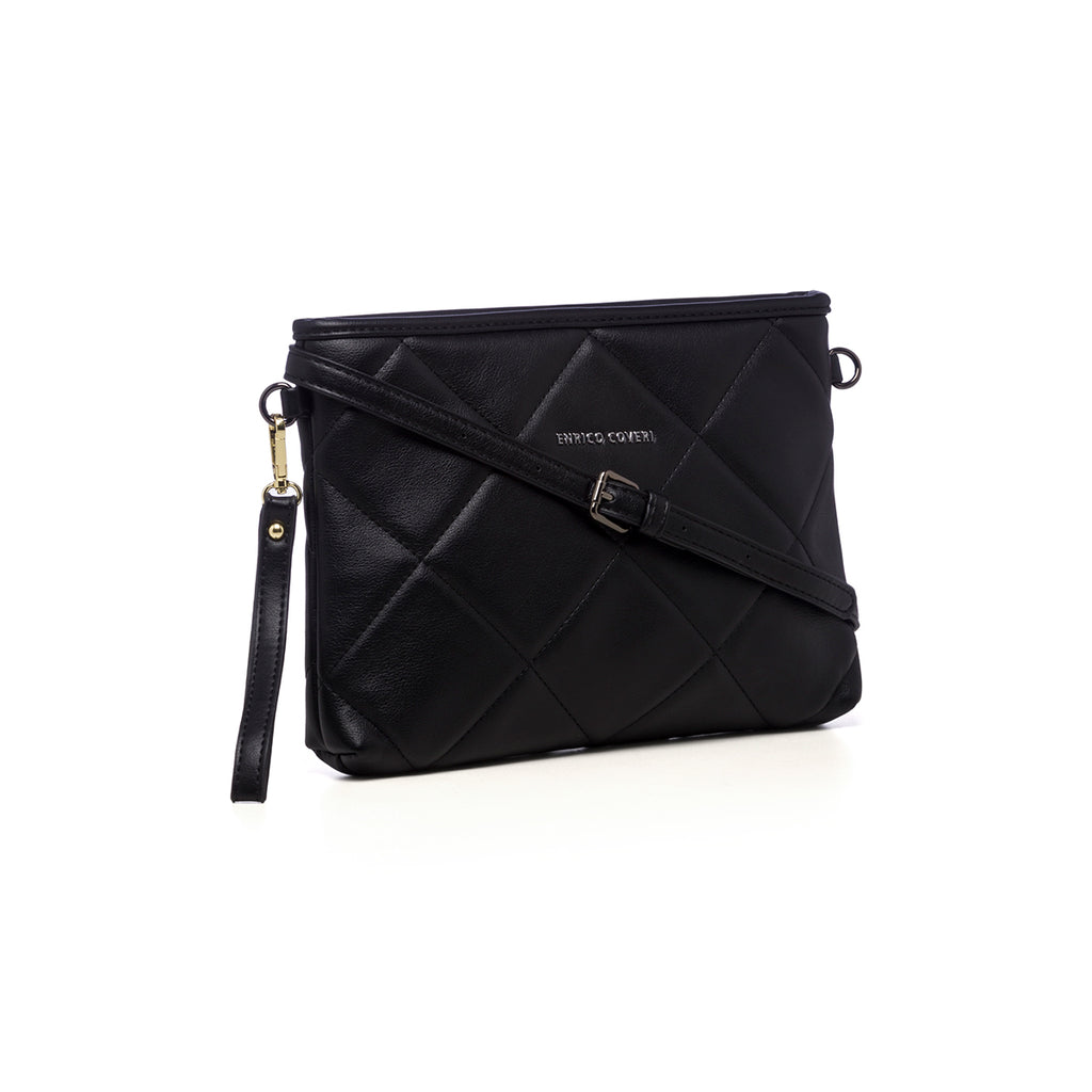 Borsa a tracolla trapuntata nera da donna Enrico Coveri