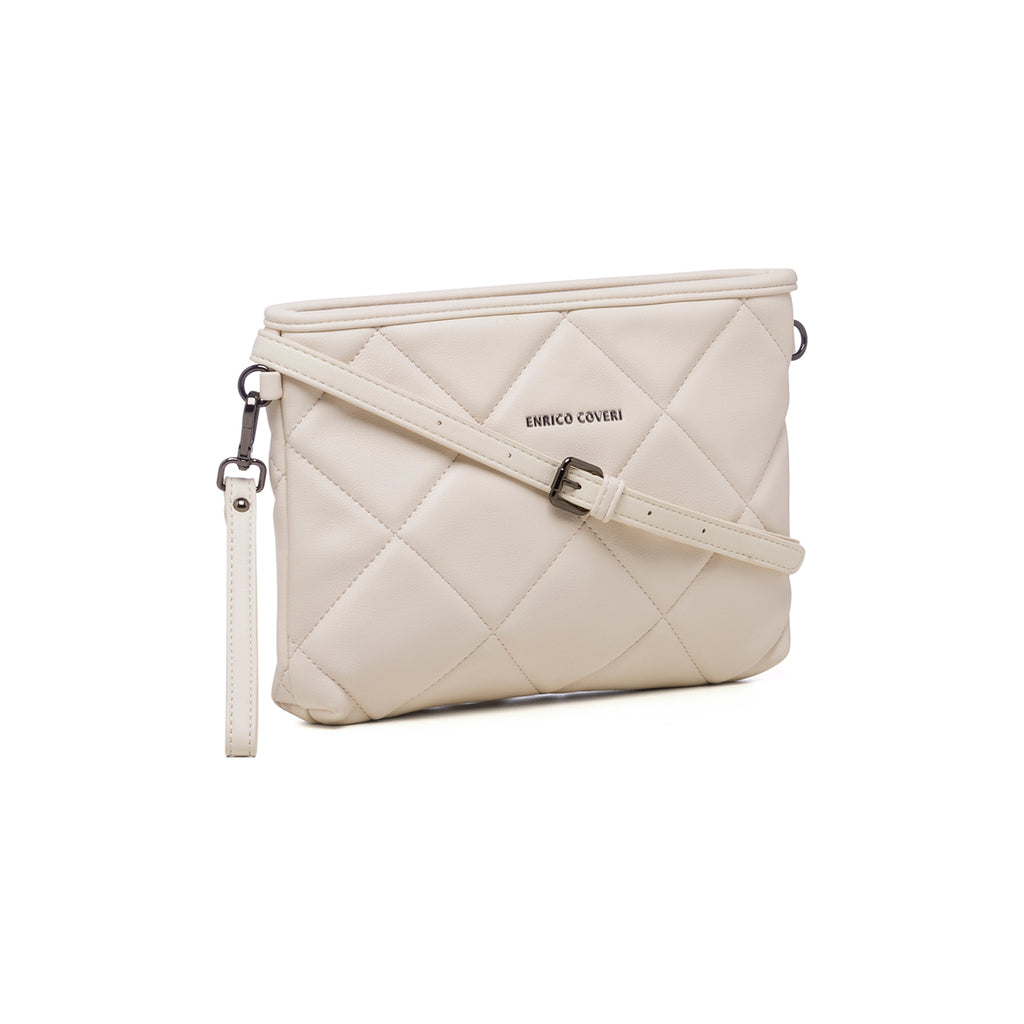 Borsa a tracolla trapuntata off-white da donna Enrico Coveri