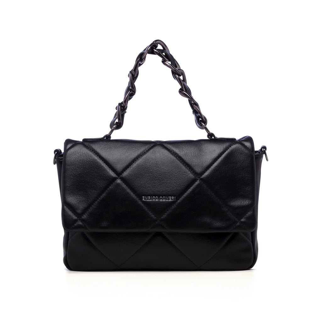 Borsa a tracolla trapuntata nera da donna con manico a catena Enrico Coveri