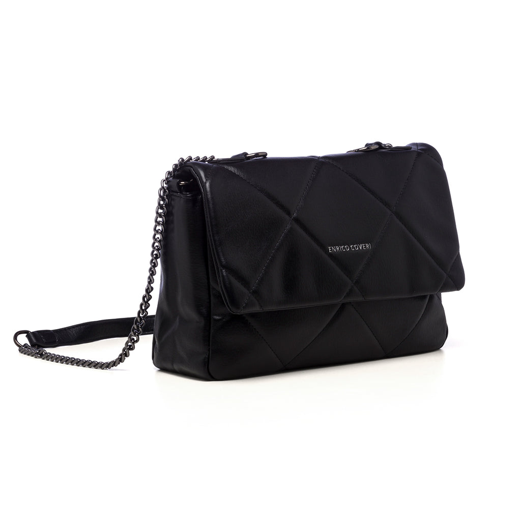 Borsa a tracolla trapuntata nera da donna con manico a catena Enrico Coveri