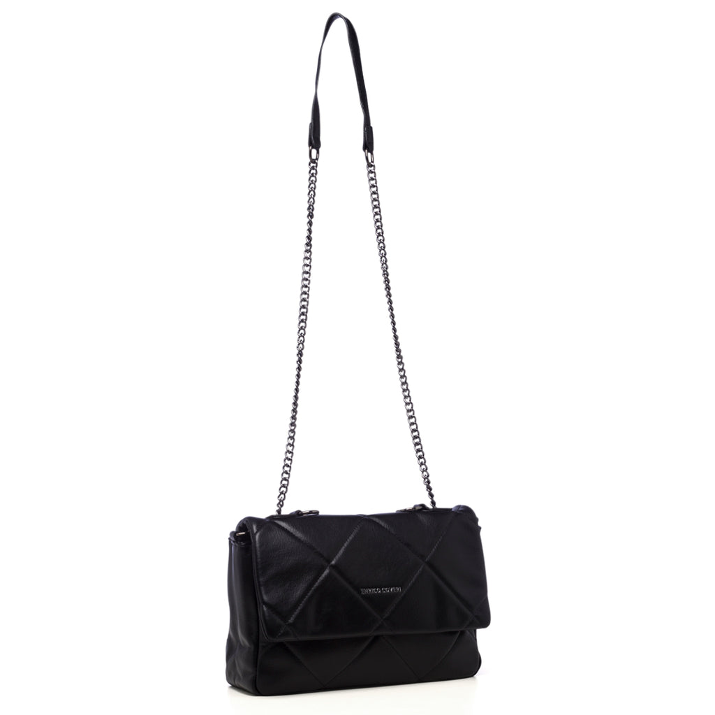 Borsa a tracolla trapuntata nera da donna con manico a catena Enrico Coveri