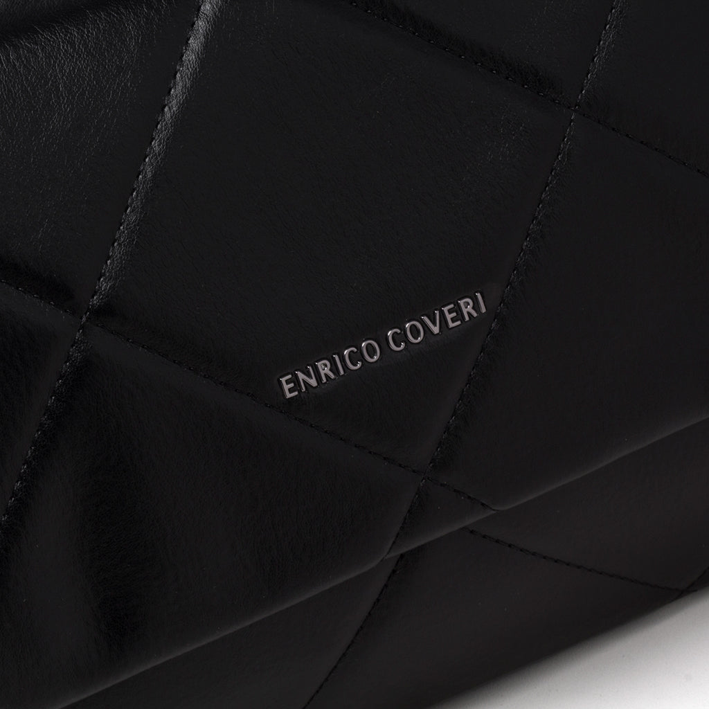 Borsa a tracolla trapuntata nera da donna con manico a catena Enrico Coveri