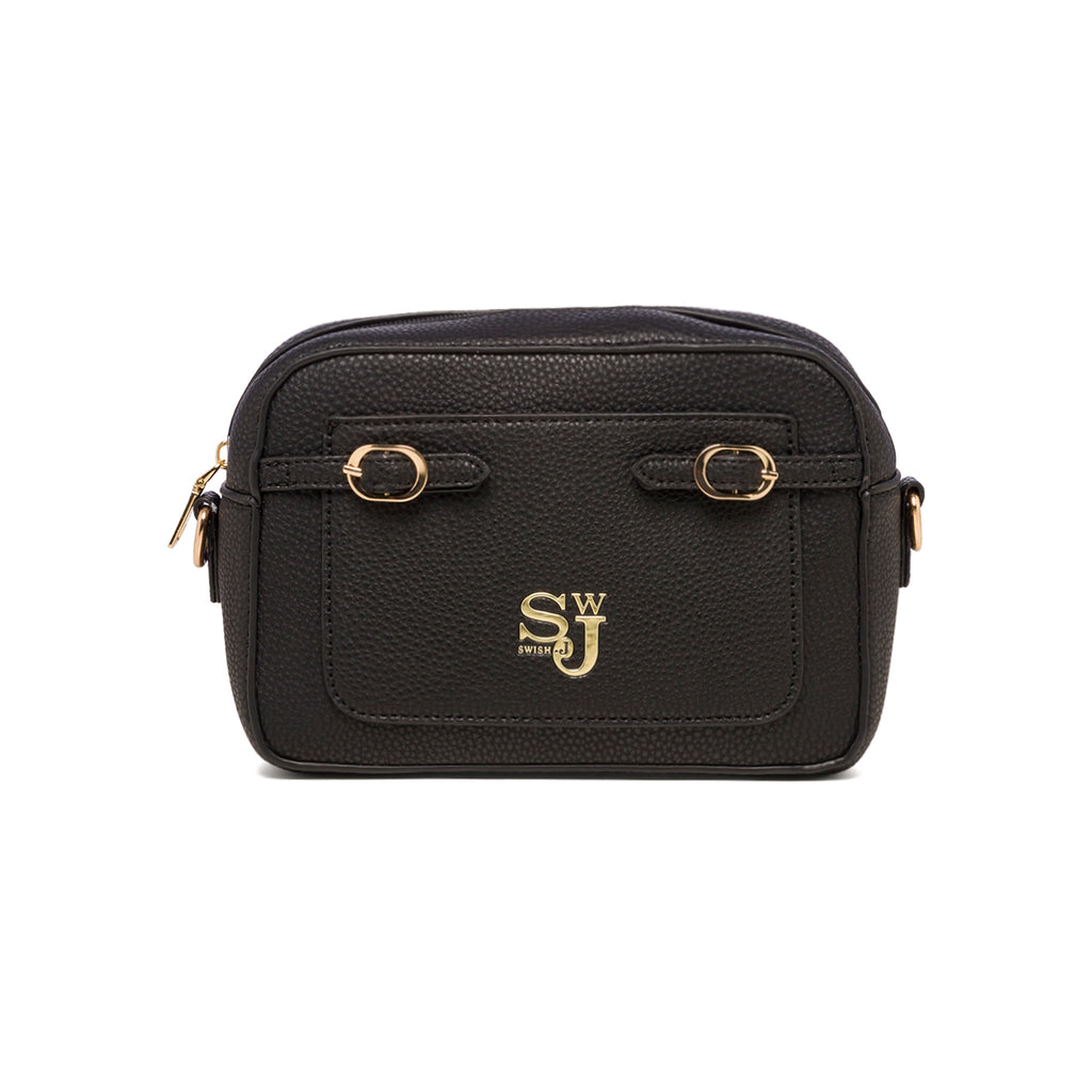 Borsa a tracolla nera da donna con logo in metallo Swish Jeans Alina