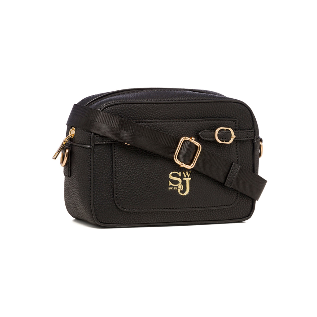 Borsa a tracolla nera da donna con logo in metallo Swish Jeans Alina