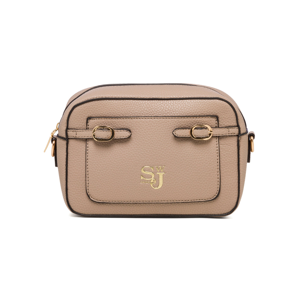 Borsa a tracolla beige da donna con logo in metallo Swish Jeans Alina