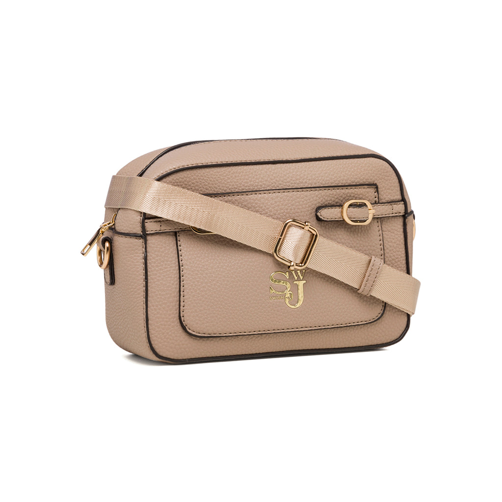 Borsa a tracolla beige da donna con logo in metallo Swish Jeans Alina