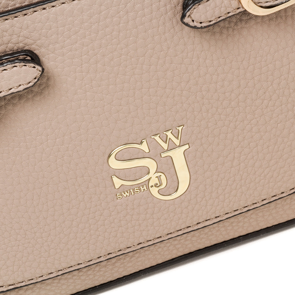 Borsa a tracolla beige da donna con logo in metallo Swish Jeans Alina