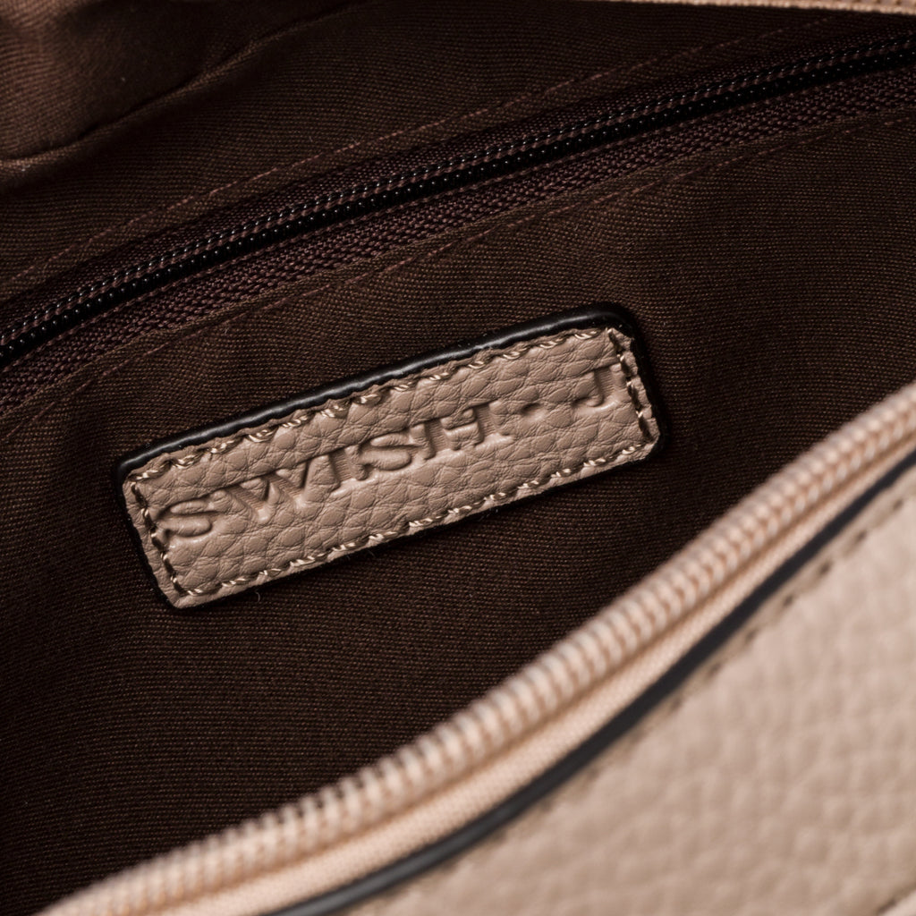 Borsa a tracolla beige da donna con logo in metallo Swish Jeans Alina