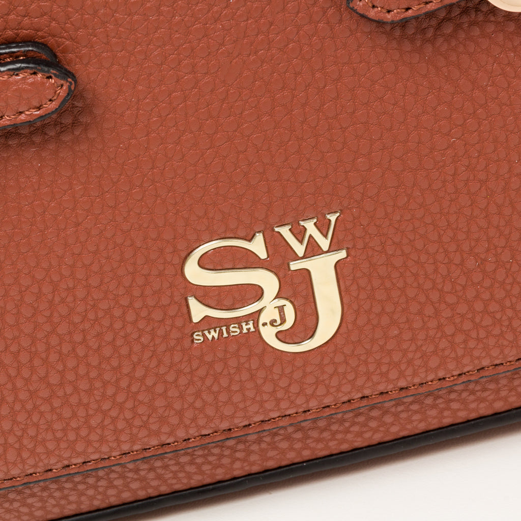 Borsa a tracolla color cuoio da donna con logo in metallo Swish Jeans Alina