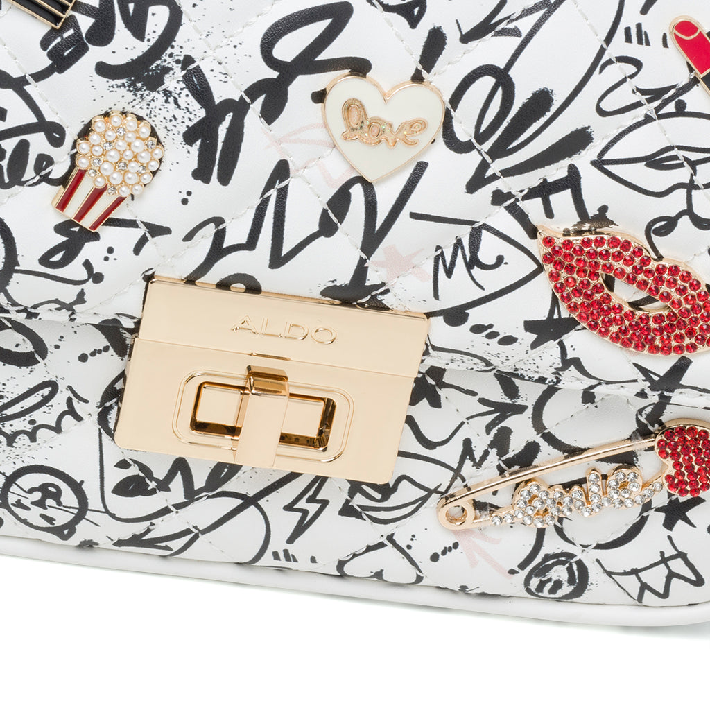 Borsa a tracolla bianca trapuntata con stampa a contrasto ALDO Lovenne