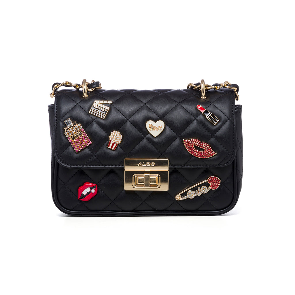 Borsa a tracolla nera trapuntata con stampa a contrasto ALDO Lovenne