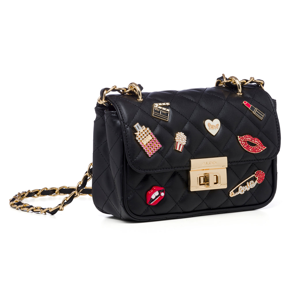 Borsa a tracolla nera trapuntata con stampa a contrasto ALDO Lovenne