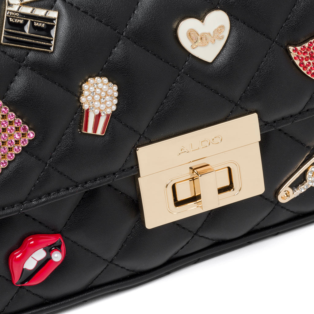 Borsa a tracolla nera trapuntata con stampa a contrasto ALDO Lovenne