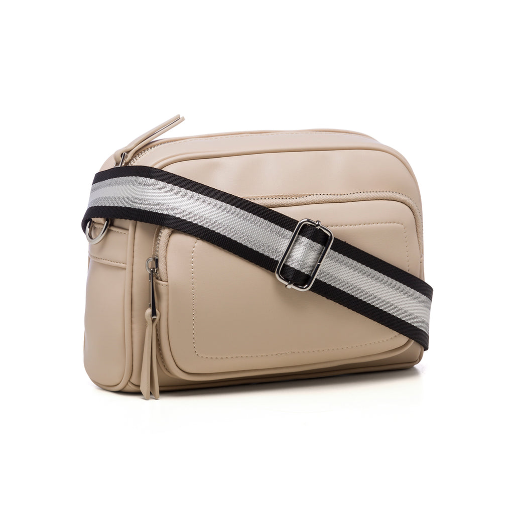 Borsa nude da donna con tracolla lunga argento Lora Ferres