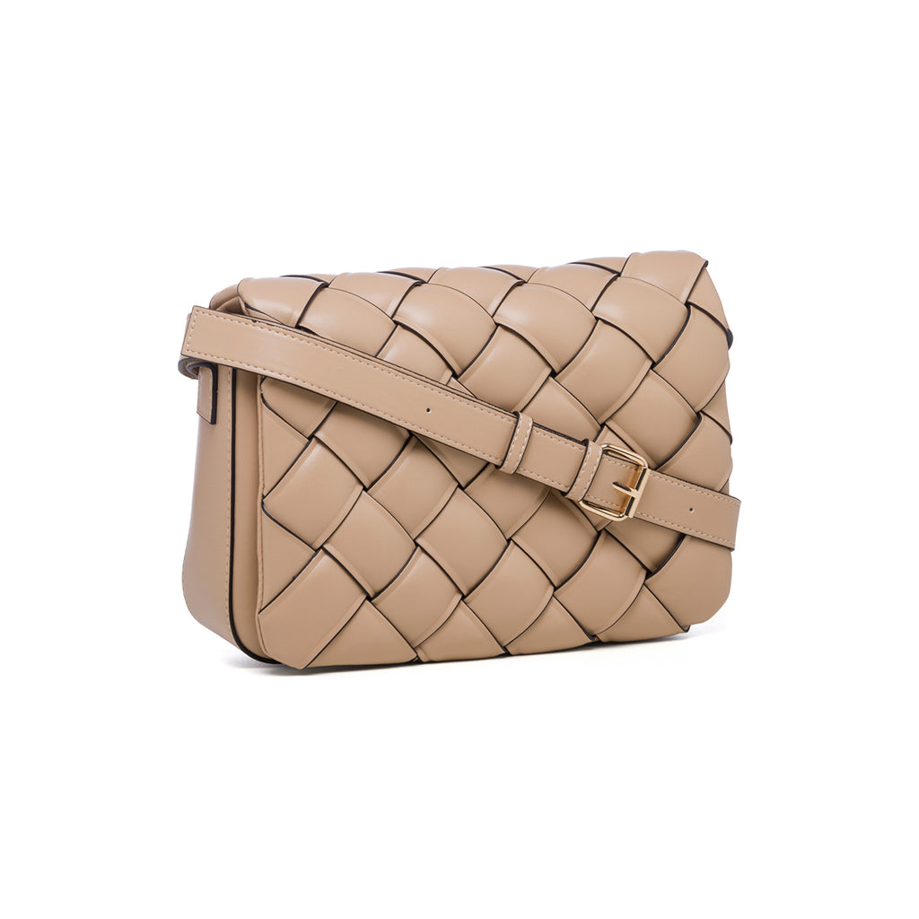 Borsa a tracolla beige in pelle vegana effetto intrecciato Call It Spring Crisscross