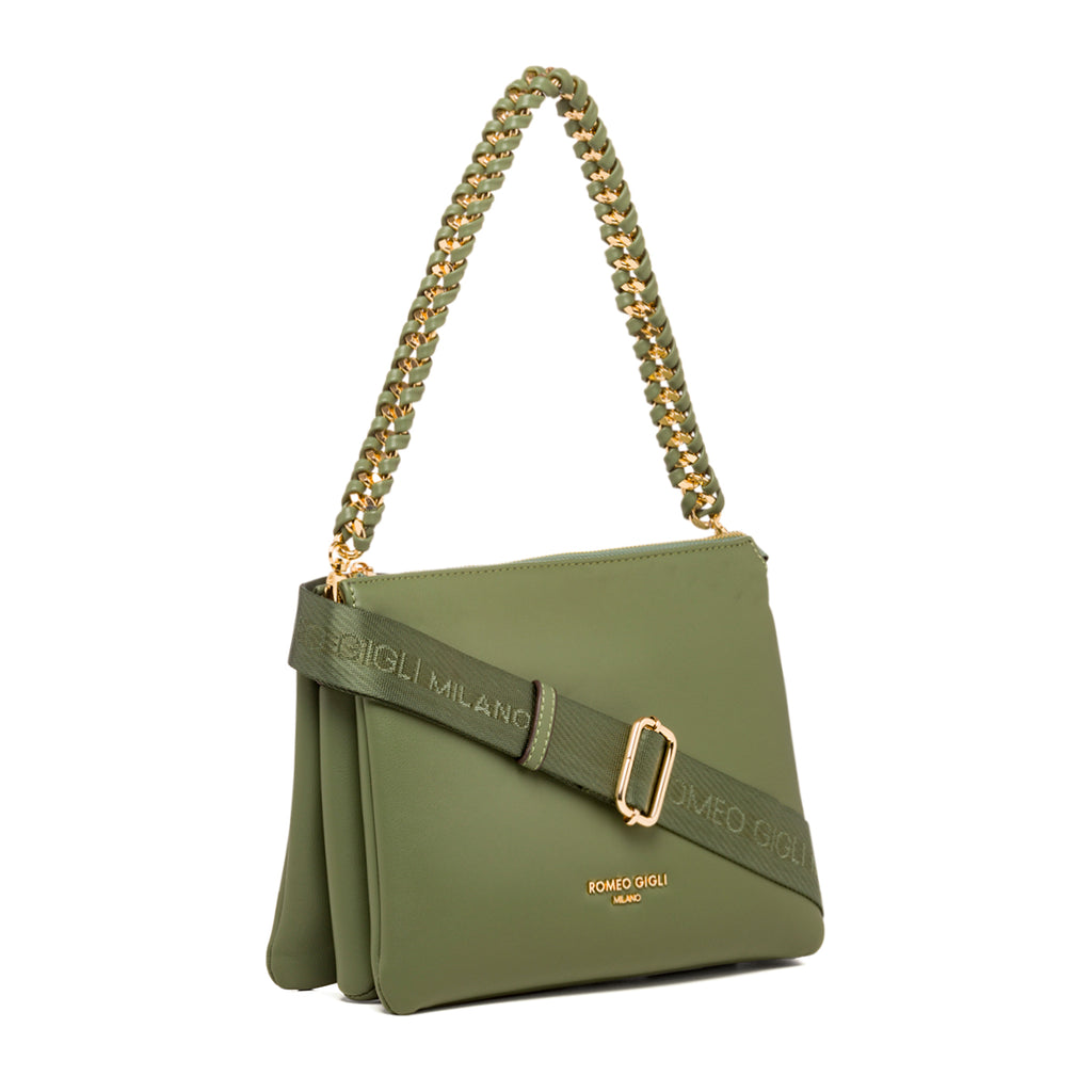 Borsa a tracolla verde da donna con manico a catena Romeo Gigli Milano Lydia