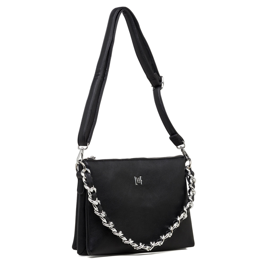 Borsa a tracolla nera da donna con manico a catena Lora Ferres