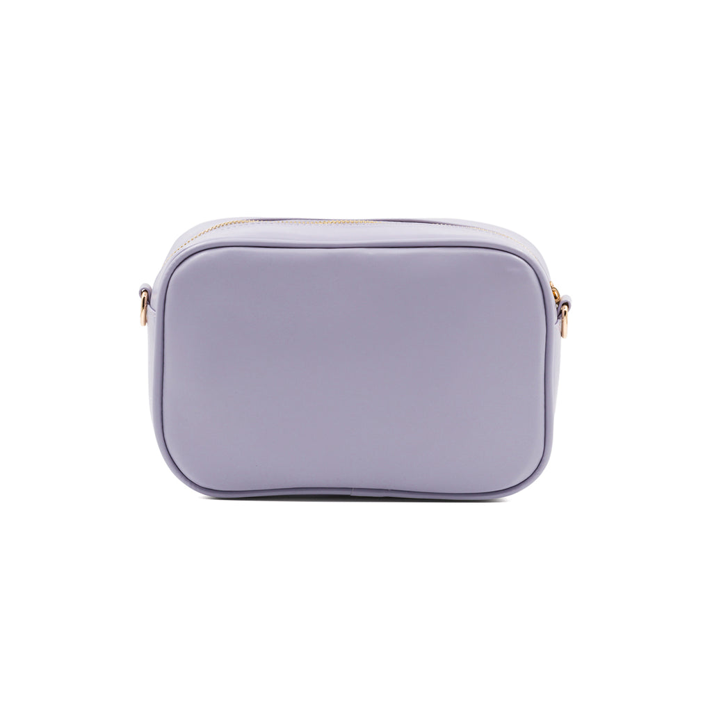 Borsa a tracolla lilla trapuntata da donna Lora Ferres