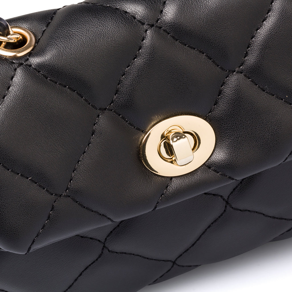 Borsa trapuntata nera da donna con tracolla a catena Lora Ferres