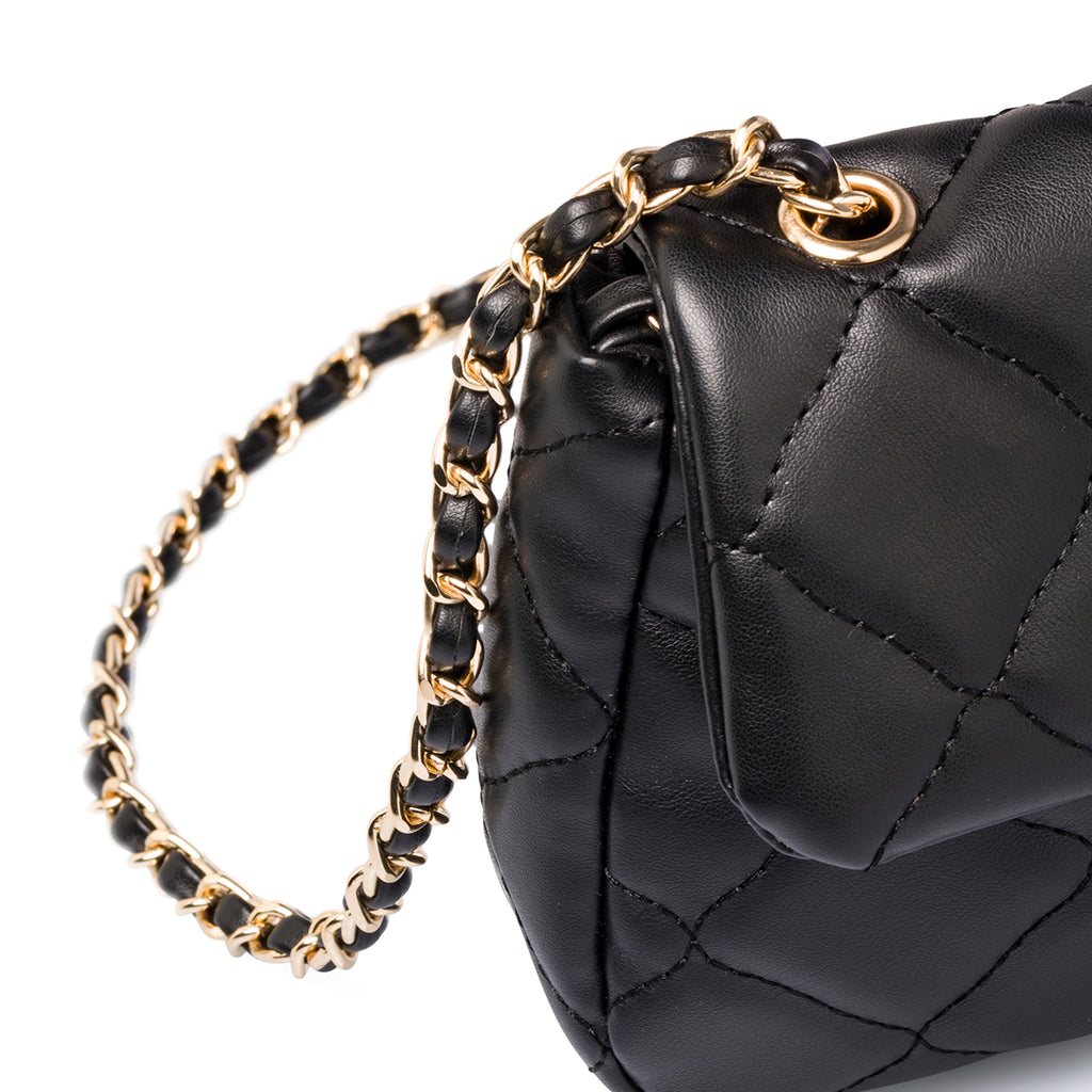 Borsa trapuntata nera da donna con tracolla a catena Lora Ferres