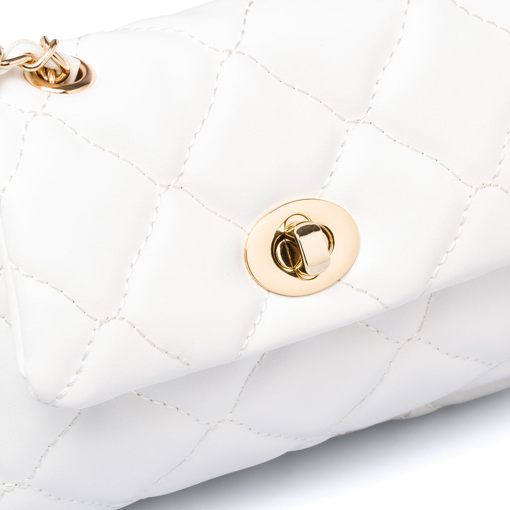 Borsa trapuntata bianca da donna con tracolla a catena Lora Ferres