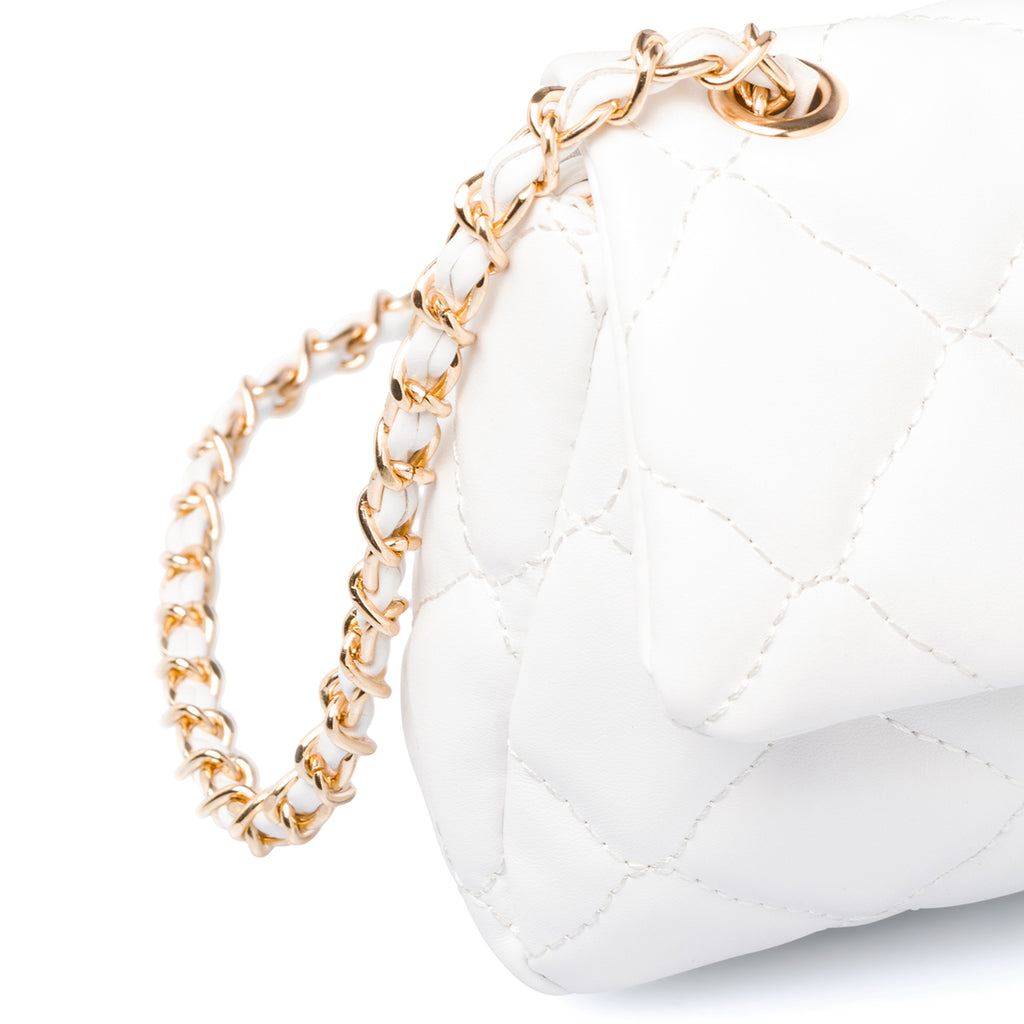 Borsa trapuntata bianca da donna con tracolla a catena Lora Ferres